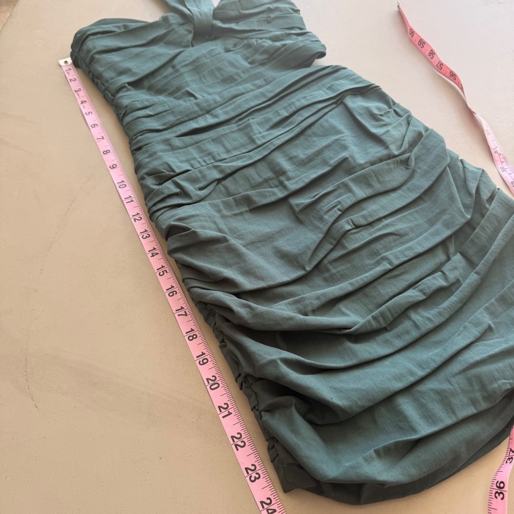 Zara‎ Asymmetrical Dress Womens Sm Teal Green Bodycon Cocktail Date Linen Party - Picture 7 of 10